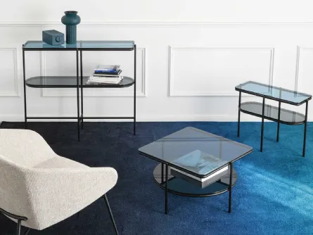 Tavolino con doppio piano in vetro e struttura in tubo di metallo Puro di Calligaris