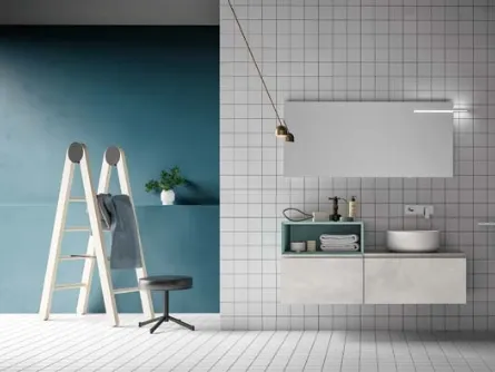 Mobile da Bagno sospeso in laccato effetto resina e laccato opaco grigio Garda Memento 02 di Birex
