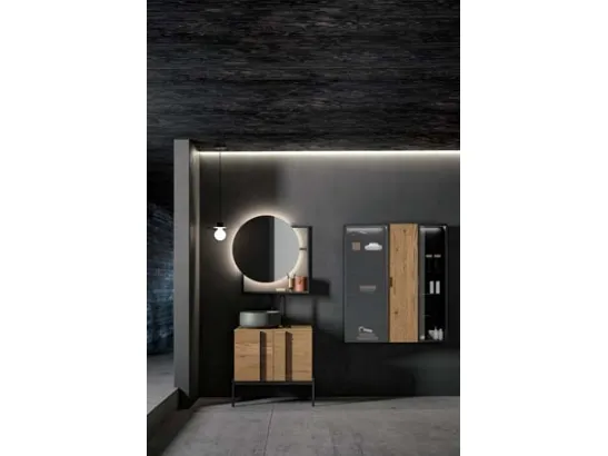 Mobile da Bagno a terra Sidéro 05 in essenza rovere naturale e metallo nero di Birex