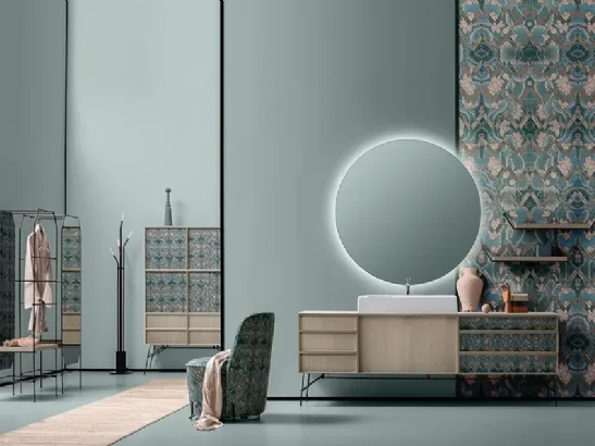 Mobile da Bagno Des in Noce Chiaro con tessuto decorativo di Cerasa