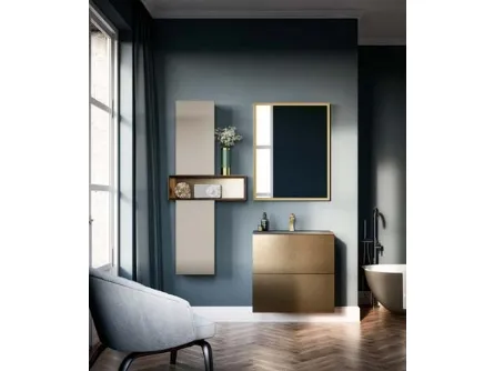 Mobile da Bagno sospeso in laccato metallico e top in vetro grigio seta sabbiato Hosoi 01 di Birex
