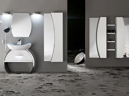 Mobile da Bagno Moon con base con Cassettone Bianco Lucido di Cerasa