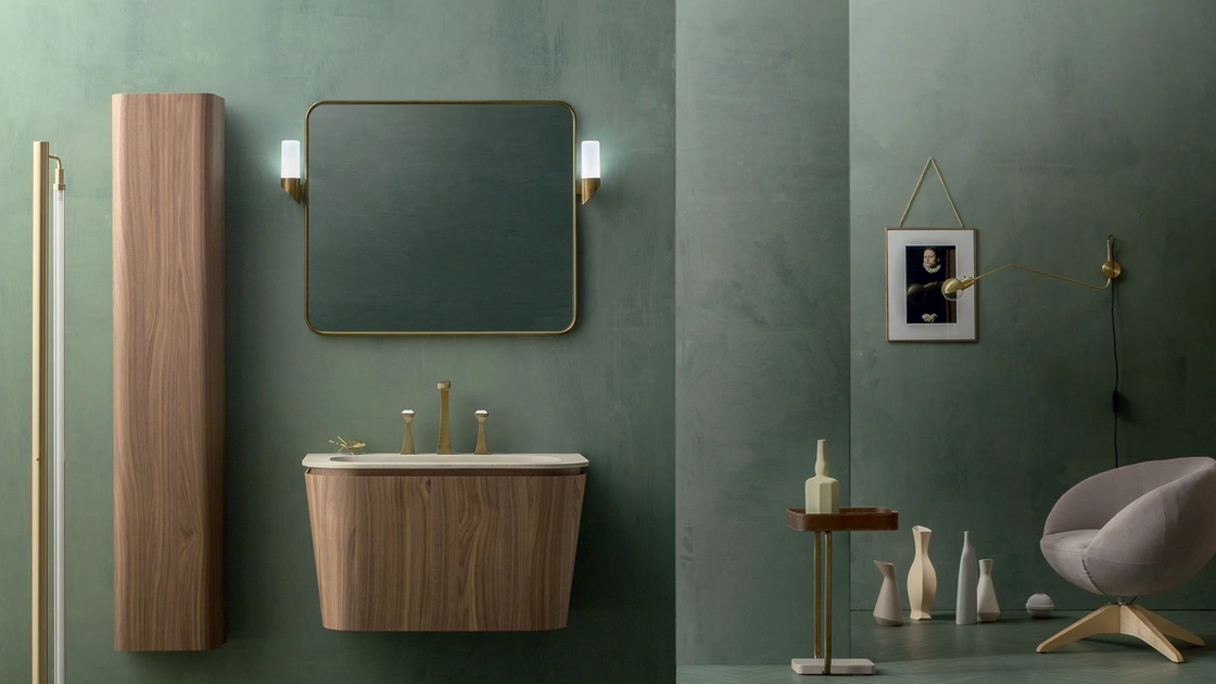 Mobile da Bagno sospeso Suede 02 in Noce Canaletto di Cerasa