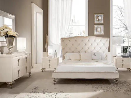 Letto classico George Alto in tessuto imbottito e trapuntato di Cantori