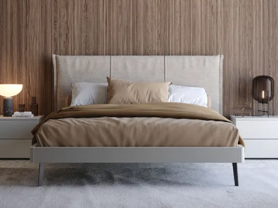 Letto laccato opaco con testiera in tessuto Nara di Giessegi