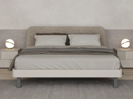 Letto laccato opaco con testiera in tessuto Pouf di Giessegi