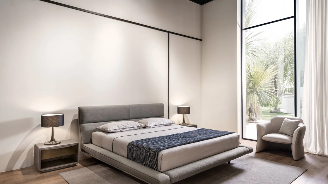 Letto Sharon in tessuto di lino di Cantori