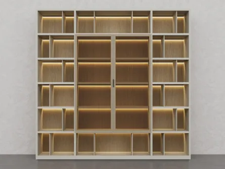 Libreria in laccato Creta e essenza legno Barrique di Fratelli Elli