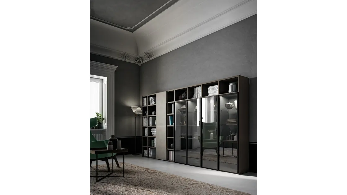 Libreria a muro in laccato grigio e ante in vetro Speed Up 04 di Dall'Agnese
