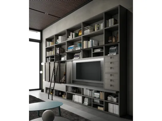 Libreria Speed Up 02 in laccato Dark Grey e Materico effetto pelle di Dall'Agnese