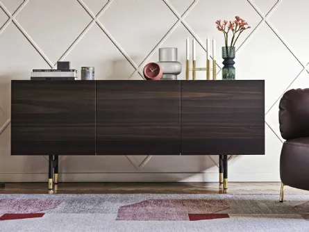 Madia in legno con piano in vetro serigrafato e piedini in metallo Horizon di Calligaris