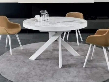 Tavolo rotondo allungabile in ceramica con basamento in metallo Tivoli di Calligaris