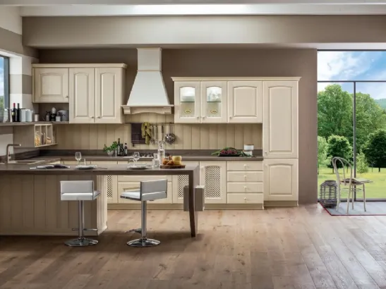 Cucina Classica angolare Magda in legno di Rovere Decapè Bianco di Arrex