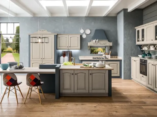 Cucina Classica Magda Decapè Gesso con Isola di Arrex