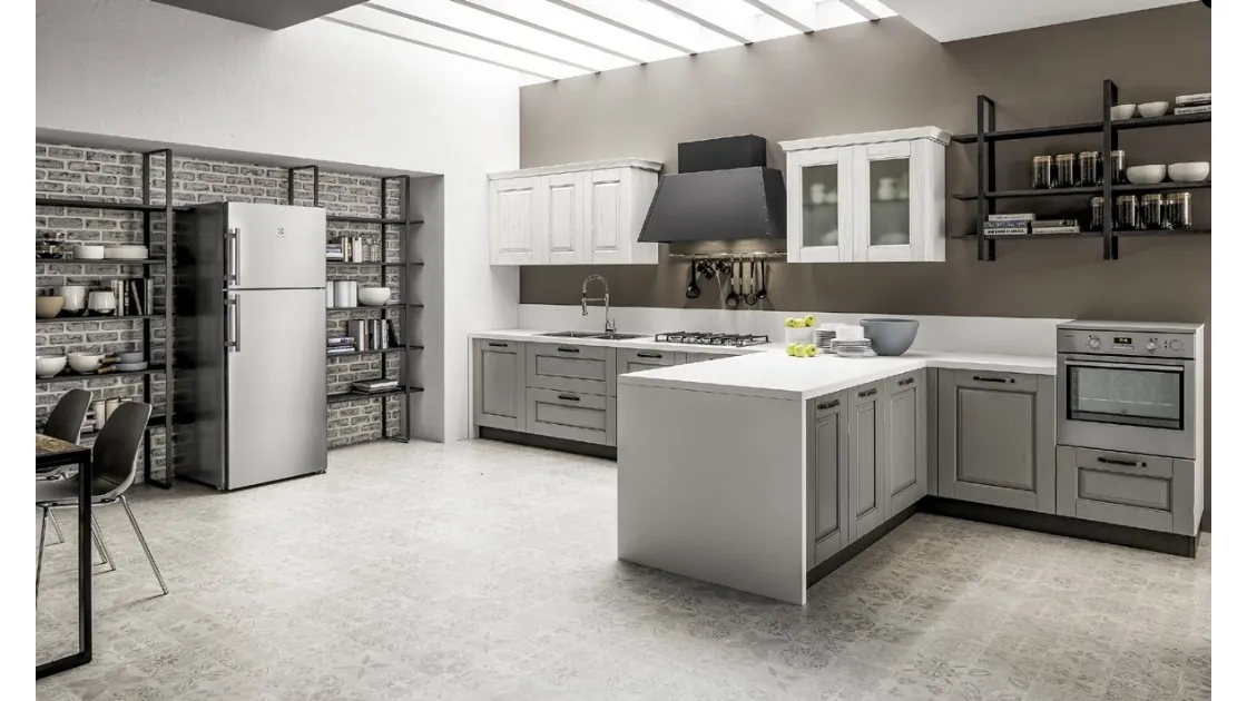 Cucina Classica angolare Nora in legno laccato Decapé Orione e Gesso di Arrex