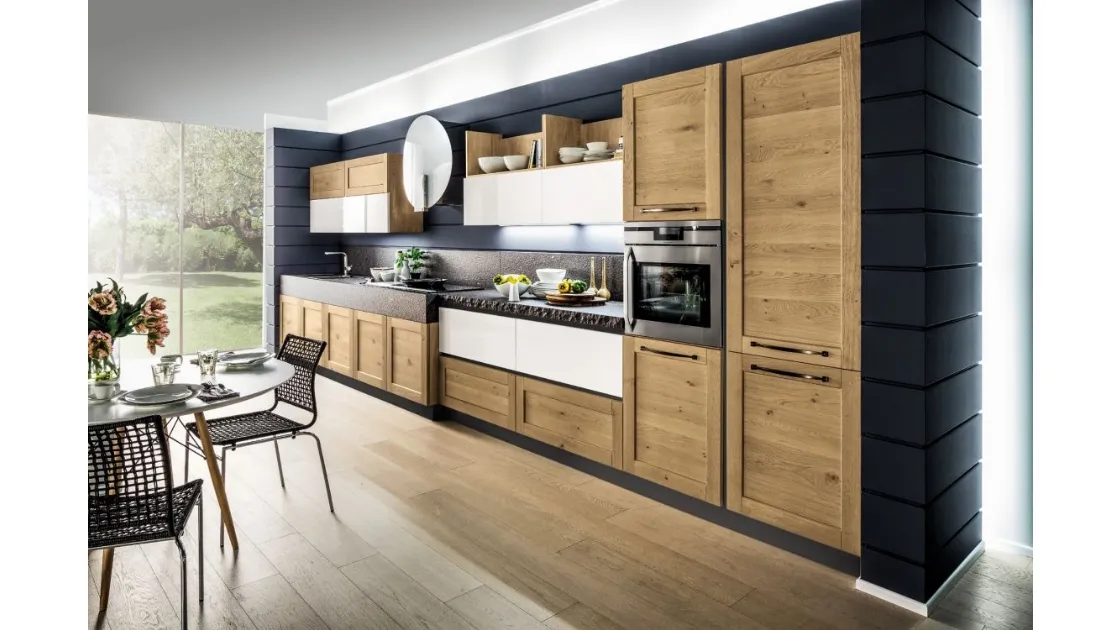 Cucina Moderna lineare Curry 07 in Rovere e laccato Bianco lucido di Arrex