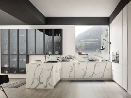 Cucina Moderna angolare Loft Urban in laminato effetto marmo di Arrex