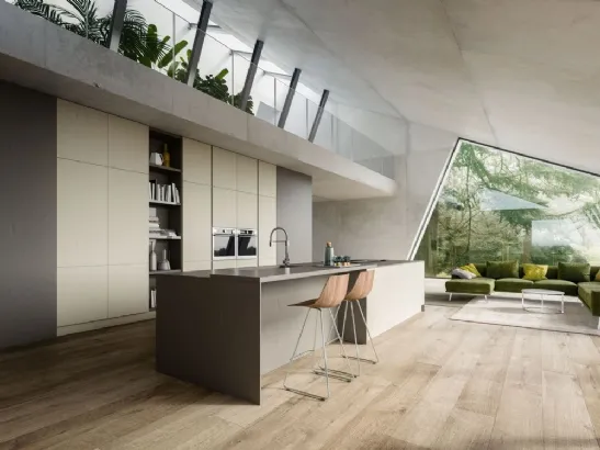 Cucina Moderna lineare Opale composizione 01 in ecocemento di Arrex