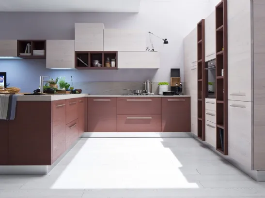 Cucina Moderna angolare Zenzero in Rovere laccato Vinaccia di Arrex