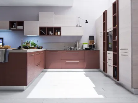 Cucina Moderna angolare Zenzero in Rovere laccato Vinaccia di Arrex