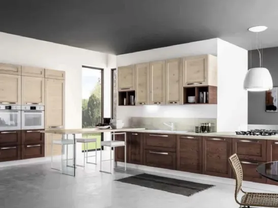 Cucina Moderna con penisola Curry 03 in Rovere Vinaccia e Talco di Arrex