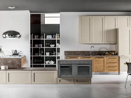 Cucina Moderna con penisola Curry in laccato opaco e legno di Rovere di Arrex