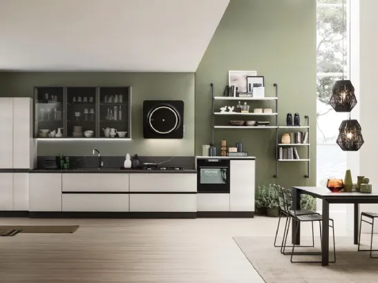 Cucina Moderna lineare Lab con finitura effetto Metal Ice di Arrex