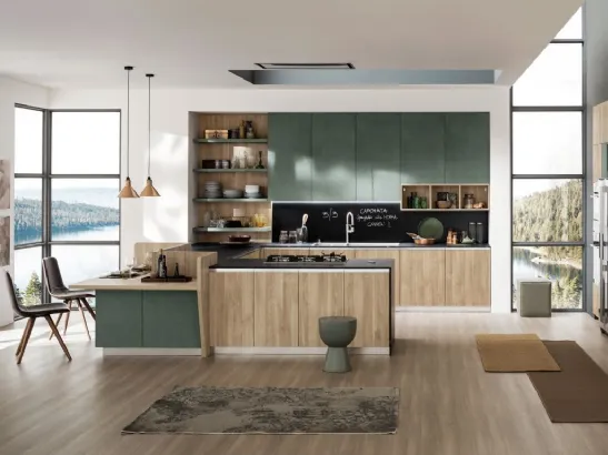 Cucina Moderna Lab Old Oak Natura e Oxide Muschio di Arrex