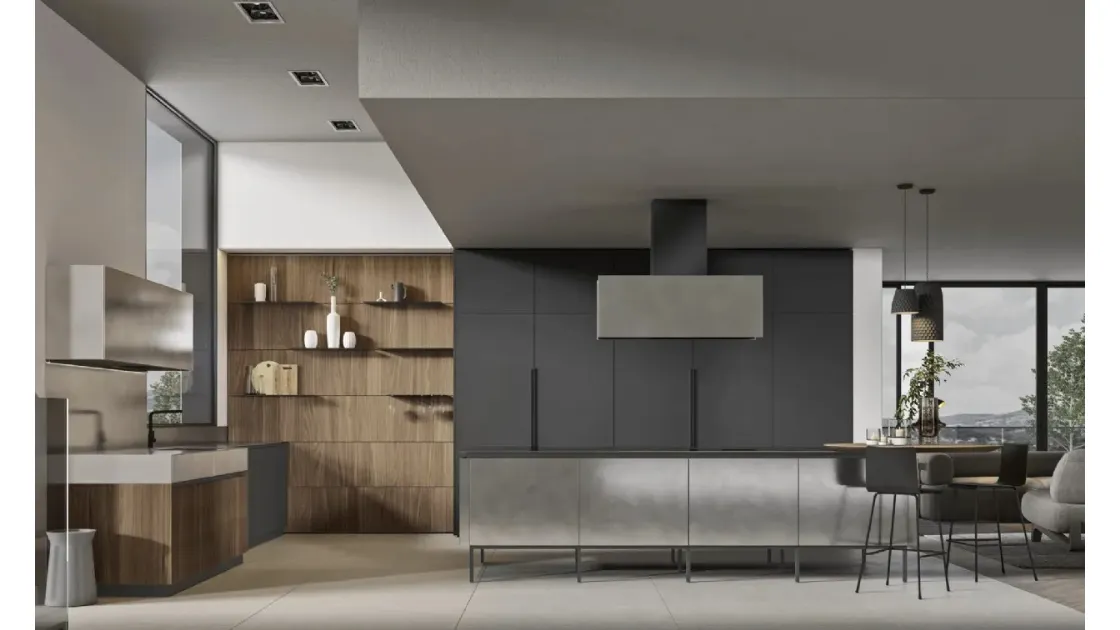 Cucina Moderna con isola Loft 2|2 07 in laccato e Noce di Arrex