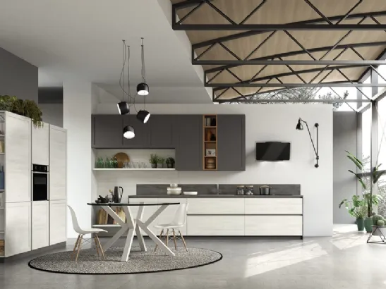 Cucina Moderna lineare Twin Okobo Iceberg e Wall Piombo di Arrex