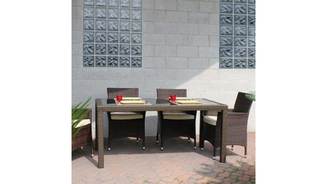 Tavolo Wicker Table in vetro con struttura in alluminio rivestita in fibra di polipropilene intrecciata a mano di La Seggiola